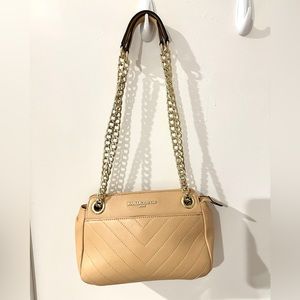 Karl Lagerfeld Tan Shoulder Purse with Gold Hardware